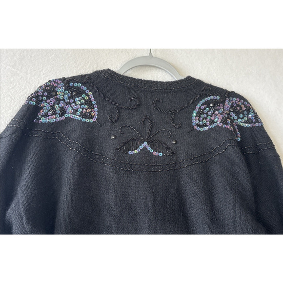 Vintage Robinsons Petite Large Black Sequin Cardigan Silk Angora Lambswool - Picture 12 of 12